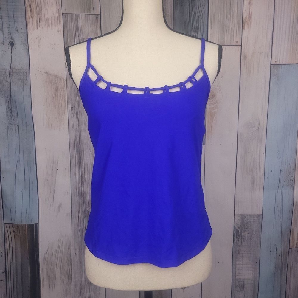 Vintage Carol Wior Blue Sapphire Tankini Top Swimsuit Size 12 Underwire Cup